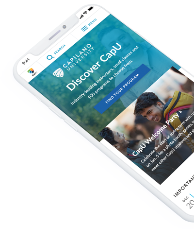An iPhone with the capilanou.ca homepage diplayed on screen