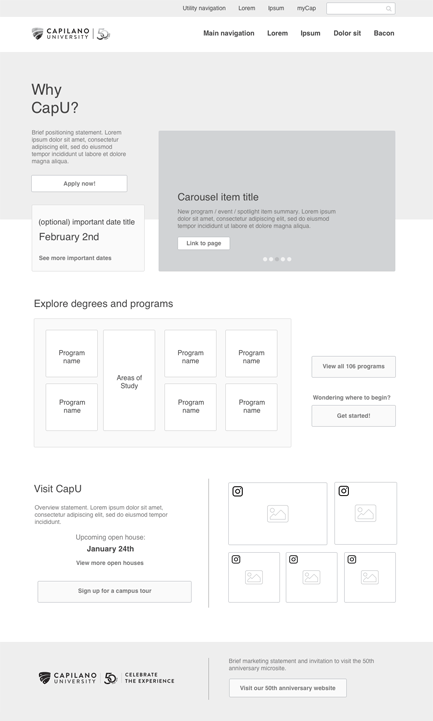 Wireframes of the CapU homepage