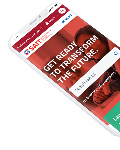 An iPhone with the sait.ca homepage diplayed on screen