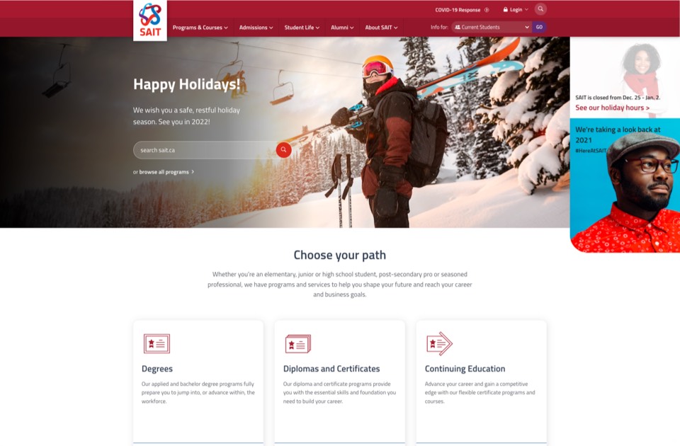 A screenshot of the original SAIT homepage